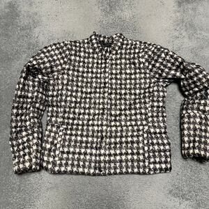 Lands End Down Puffer Jacket Womens Medium 10-12 Quilted Houndstooth Coat